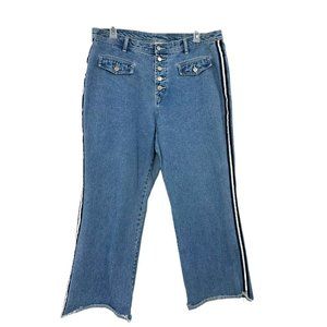 Vintage 90s Y2K Xhilaration Bootcut Flare Jeans S 22W Stripe Raw Hem Button Fly